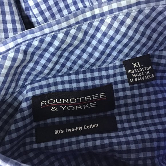 Roundtree & Yorke Men Blue Check Long sleeve Shirt - Picture 6 of 6